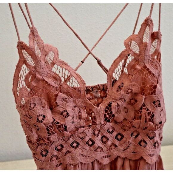 Intimately Free People Women's Sz S Rose Pink Adella Frilled Chemise Slip Dress - Picture 9 of 14